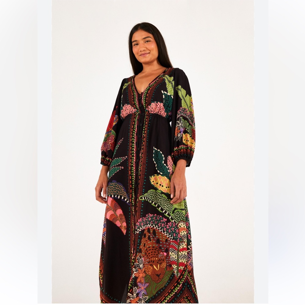 FARM RIO Black Cool Leopards Midi Dress - Picture 2 of 8